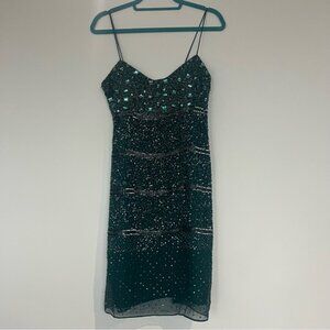 NWT Aidan Mattox Green Embellished Gem Sequin Crystal Chiffon Dress